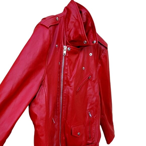 Red Leather Motorcycle Jacket Mens XL NWOT LLD Original Fonzy London Leathers - Picture 10 of 15
